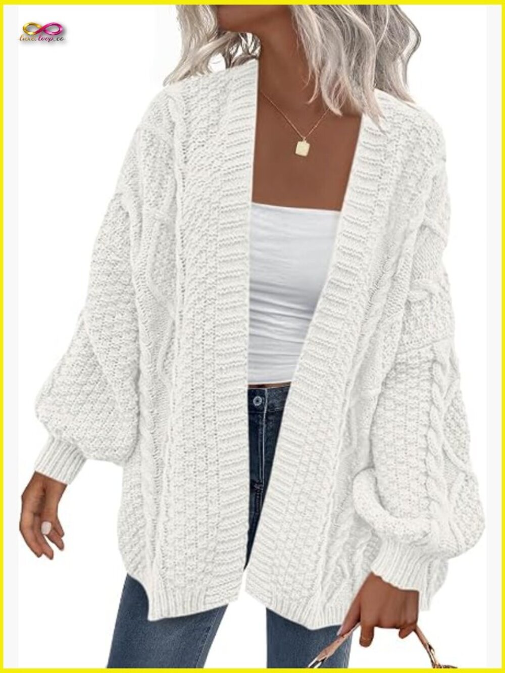Oversized Cable Knit Open Front Cardigan Sweater Cozy Chunky Long Sleeve Trendy